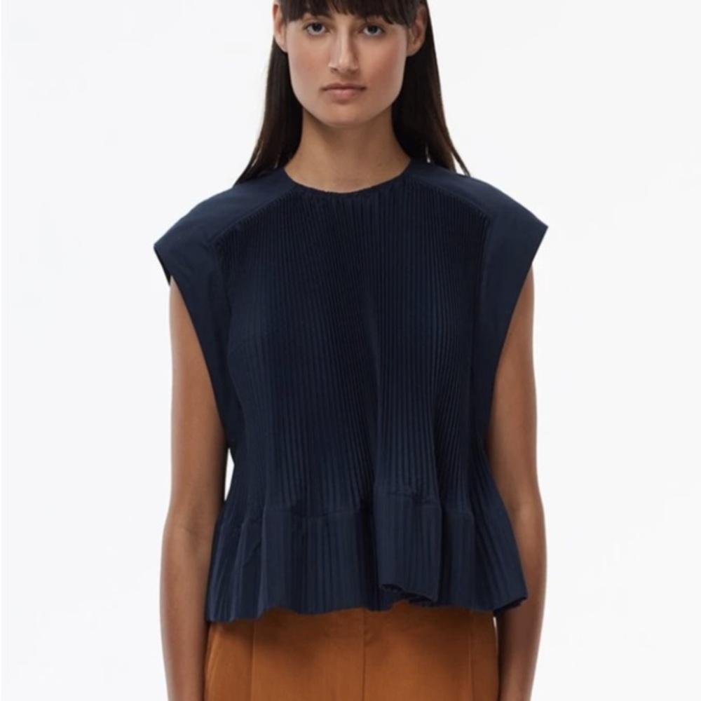Tibi Pleated Yoke Top Navy 2